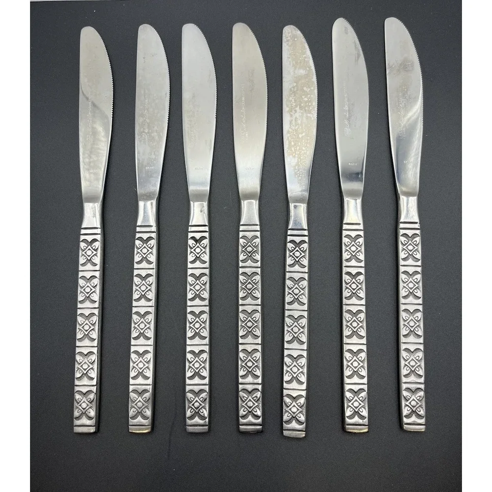 Set Of 7 Ekco Eterna Montalo MCM Stainless Steel‎ Flatware Dinner Knives Japan